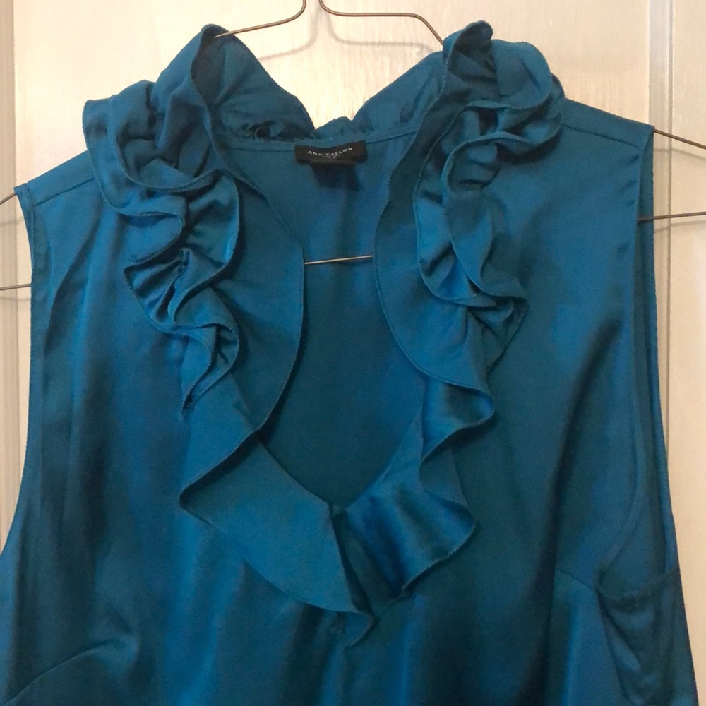 Teal Ann Taylor Ruffled Sleeveless Blouse 16